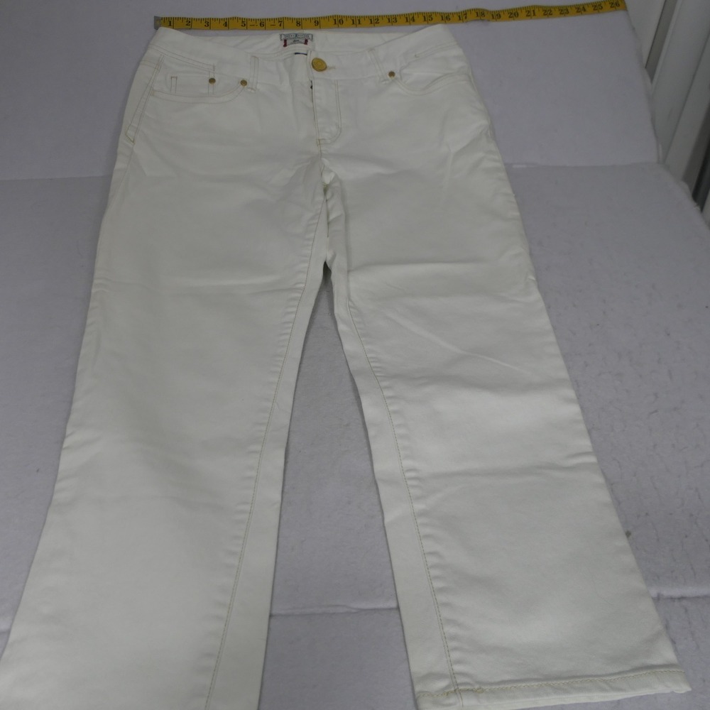 Tommy Hilfiger Womens Jeans 10 White Spirit Mid Rise Crop Embroidered Nautical